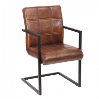 Biker cognac leather chair with arms iron frame
